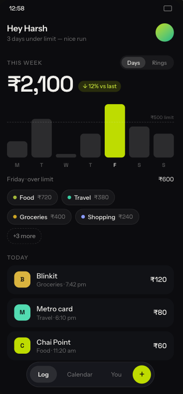 SnapSpend weekly overview